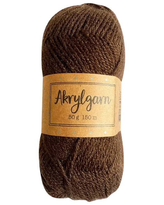 Brunt akrylgarnnystan med etikett, 50 g, 150 m.