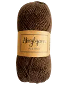 Brun akrylgarn-nøgle med etiket, 50 g, 150 m.