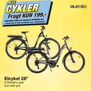 Kampagnebanner med Aurelia elcykel 28 tommer i sort og grå, 6 Shimano-gear, fragt kun 199 kr.