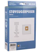 Pakke med 4 Nilfisk støvsugerposer, passer til flere GM-serier og modeller. Rektangulære hvide poser med papkrave for sikker montering. Modelnummer NR.2245.