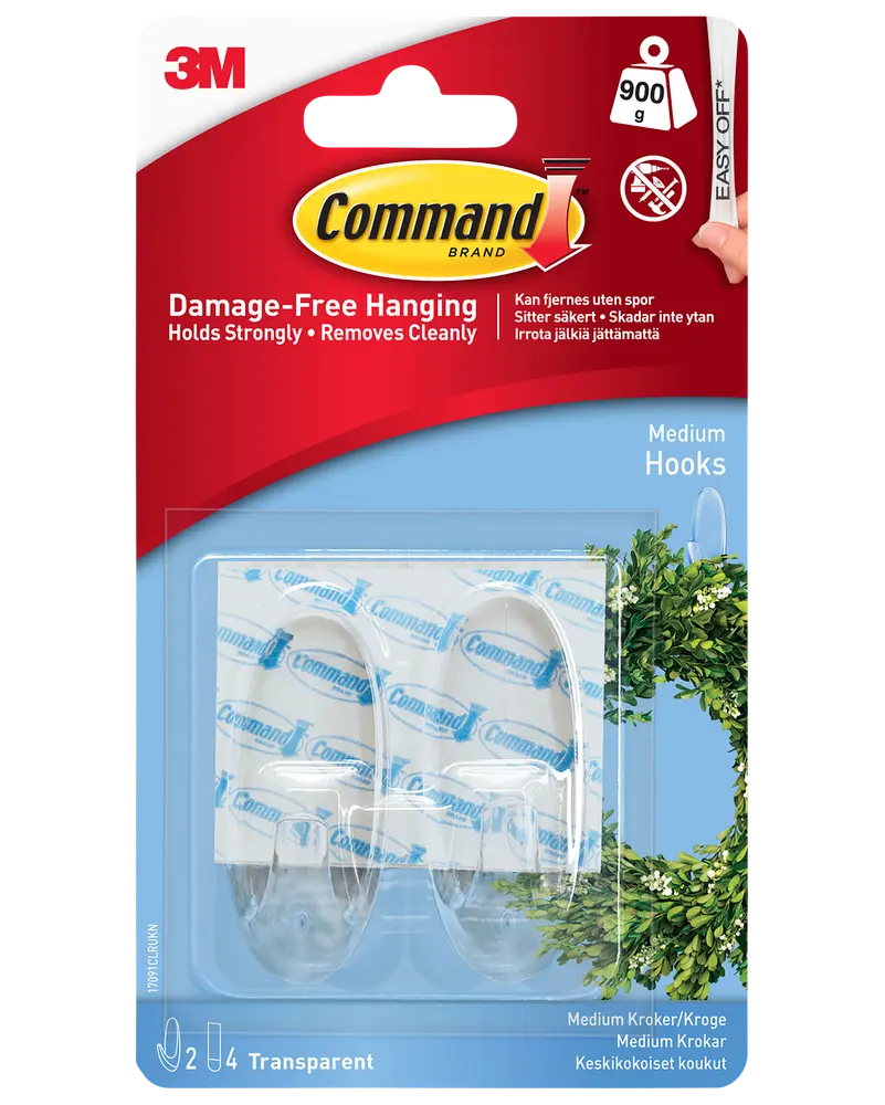 Command™ Krokar med strips – transparenta, medelstora